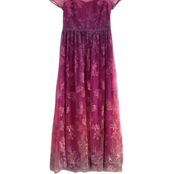 Marchesa Notte Ombre Metallic Embroidered Short Sleeve Illusion Gown Size 14 - Picture 4 of 11